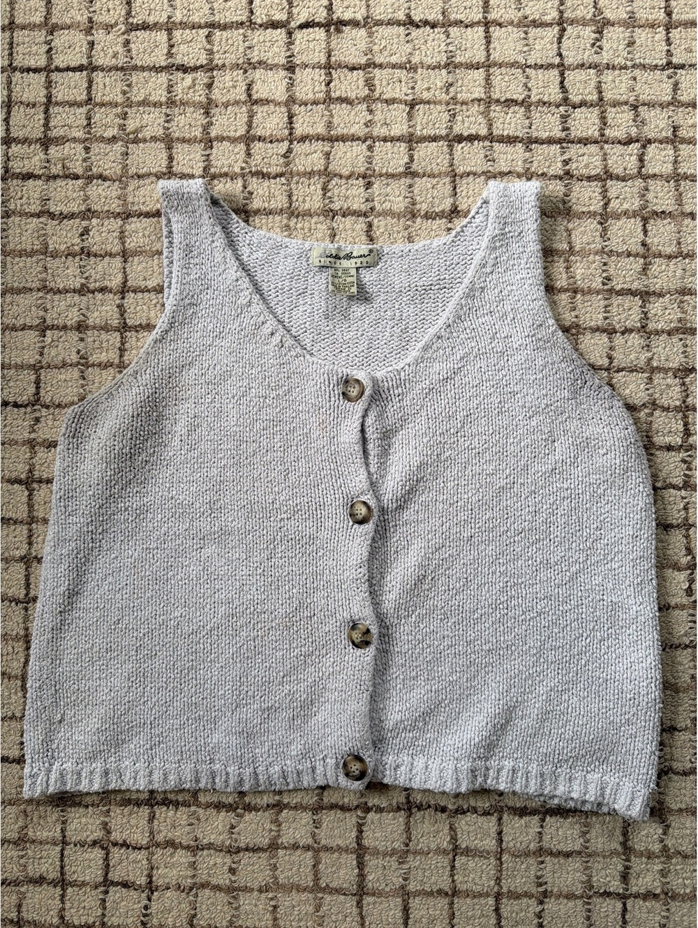 Vintage women’s Eddie Bauer white knit sweater tank cottage coastal grandma gorp